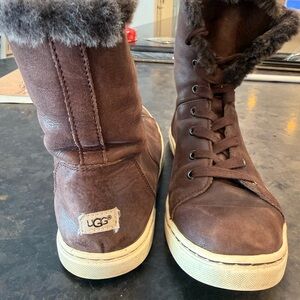 UGG Women's Dark Brown Leather Winter Boots
